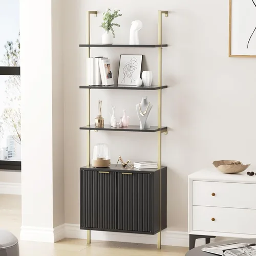 Estantería de escalera con gabinete, estantería de pared de 71 pulgadas de alto con estantes y almacenamiento, estante de escalera estriado con