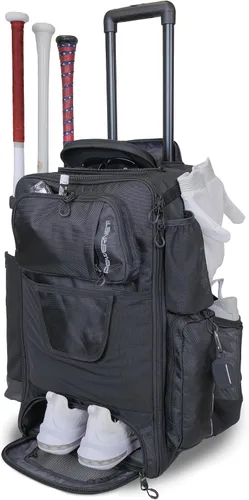 PowerNet Odyssey - Bolsa de softbol y béisbol, mochila con ruedas para equipo de béisbol, bolsa de murciélago con 4 mangas de murciélago,