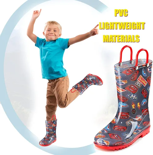 Miniatura 5 de Disney Cars Lightening McQueen - Botas de lluvia de PVC para niños asas fáciles de poner color negro para niños pequeños y pequeños