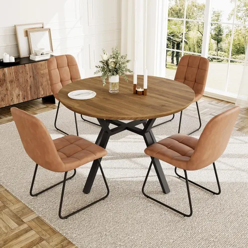 Miniatura 22 de HIPIHOM Juego de mesa de comedor redonda extensible para 6 personas, mesa de cocina extensible de 43.3 a 59.1 pulgadas con 6 sillas tapizadas, Mesa