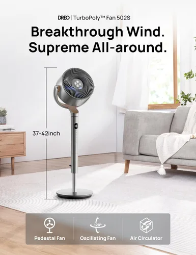 Miniatura 2 de Dreo - Ventilador de pie, oscilación inteligente de 120°+120°, ventiladores de piso con control Wi-Fi/por voz, ventilador de 90 pies