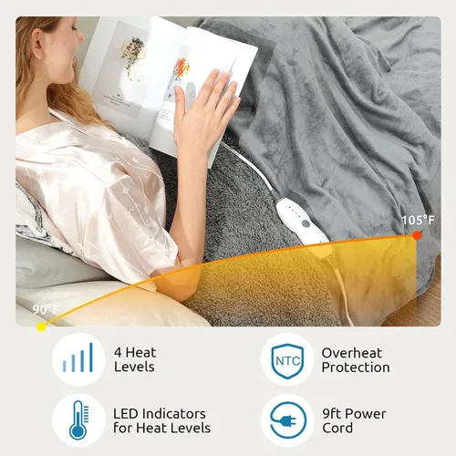 Miniatura 3 de Drewin Manta térmica con peso, manta eléctrica de forro polar Sherpa de 15 libras para adultos, calentamiento rápido, mantas