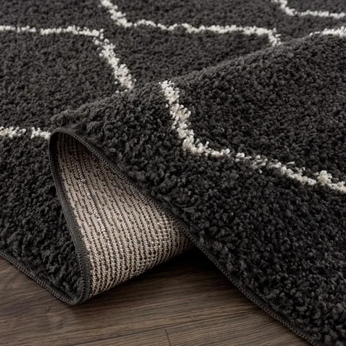 Miniatura 100 de Hauteloom, Duncans - Alfombra de estilo granja de pelo mullido para sala y dormitorio, con borlas - Beige, carbón, gris - 2 pies 7 pulgadas x 7 pies