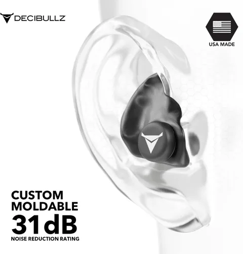 Miniatura 4 de Decibullz - Tapones para oídos moldeables a medida, 31 dB NRR más alto, protección auditiva cómoda para disparar, viajar, trabajar y conciertos Negro