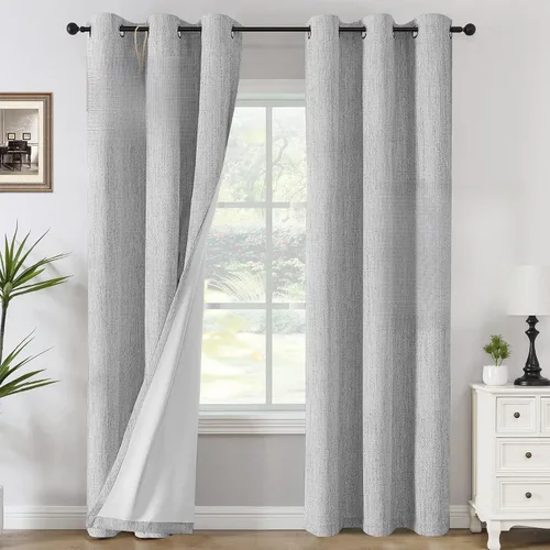 Miniatura 19 de H.VERSAILTEX Cortinas opacas de lino chenilla para dormitorio, térmicamente aisladas, cortinas texturizadas con aspecto de lino con revestimiento