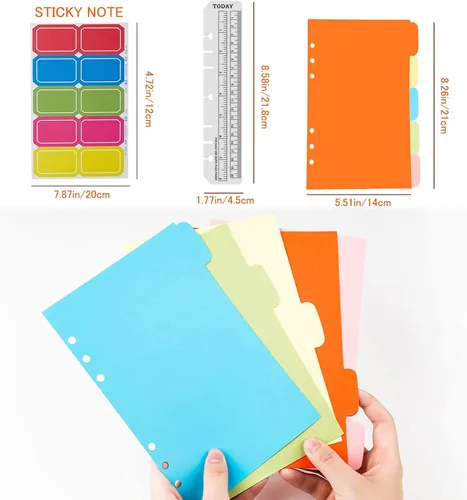 Miniatura 6 de DY.2ten Juego de cuadernos recargables, paquete de 3 papeles de repuesto forrados, bolsillos transparentes con cremallera, divisores, pestañas