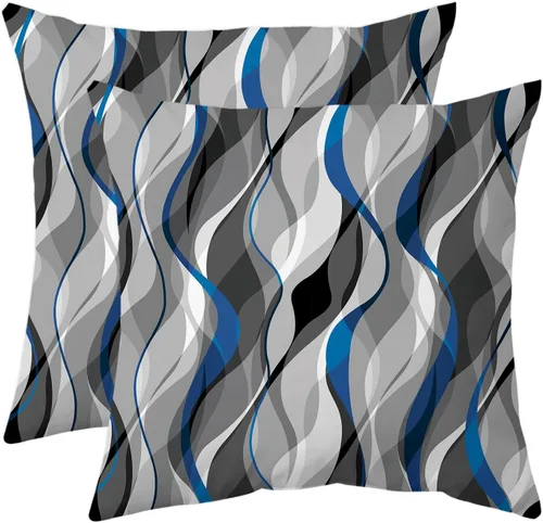 Miniatura 13 de Juego de 2 fundas de almohada gris y negro en blanco para sofá de sala de estar, fundas de cojín de líneas geométricas modernas para decoración
