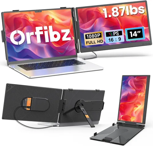 Extensor de pantalla para portátil de 1.87 libras, ultraportátil y ultra delgado, 14.2 pulgadas, FHD 1080P, monitor portátil dual para portátil de