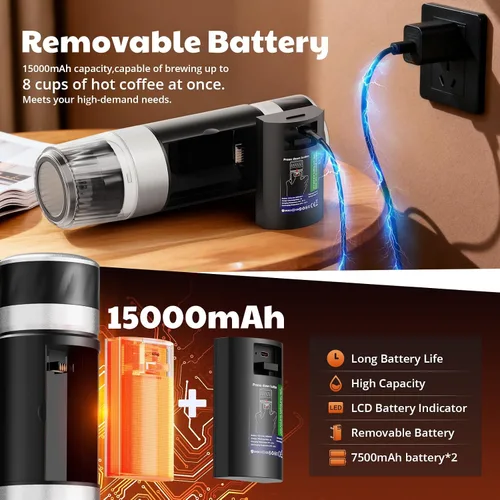 Miniatura 2 de Cafetera de Espresso Portátil, Cafetera de Viaje para Camping, Máquina de Espresso Portátil con USB-C, Máquina de Espresso Pequeña 3-en-1 con Café