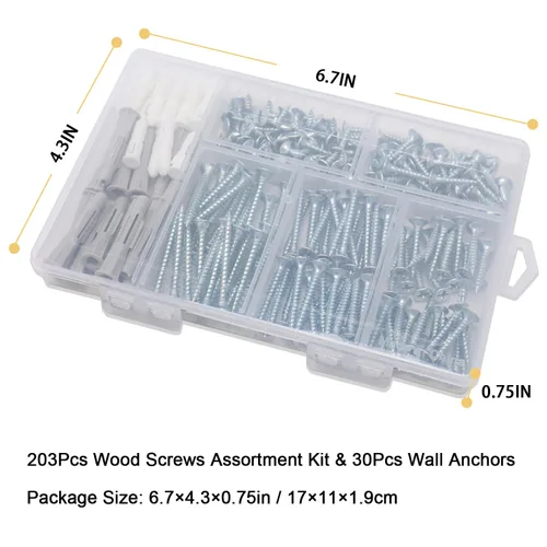 Miniatura 8 de JEGONFRI Kit surtido de tornillos de madera de alta dureza y anclajes de pared de plástico, 203 tornillos de cabeza plana Phillips de 1/2 a 1-1/2