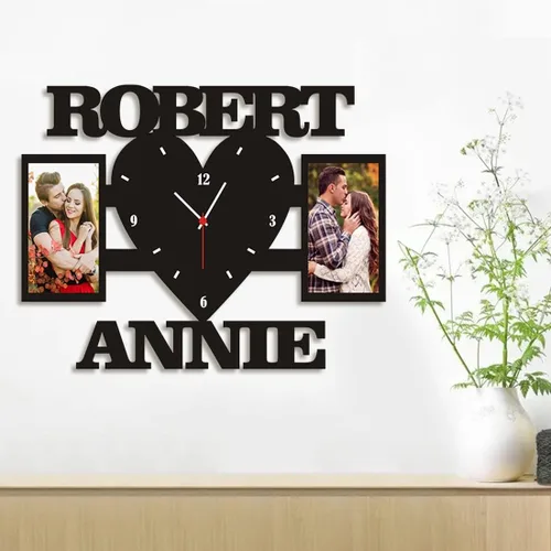 Miniatura 2 de Marco de fotos para parejas, reloj de pared personalizado con nombre de foto, sala de estar, dormitorio, collage para colgar en la pared, foto