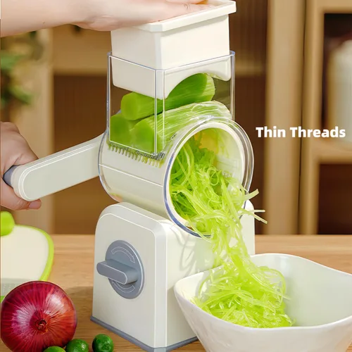 Miniatura 6 de Rallador rotativo de queso con asa, trituradora de queso de cuchillas inoxidables reemplazables, cortador de verduras de queso multifuncional