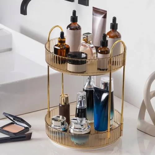 Miniatura 14 de INVSSENE - Organizador de maquillaje giratorio de 360°, soporte giratorio para baño, estante de almacenamiento para cosméticos de gran capacidad, se