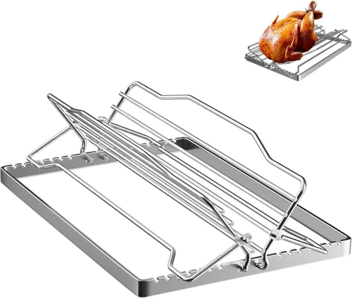 Estante ajustable para asar pavos, estante para aves de corral para ahumadores y parrillas, estante para asar pollo, estante en V cromado para pavo