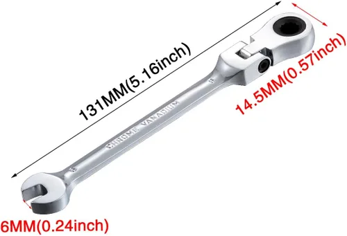 Miniatura 2 de KATUR Juego de llaves de trinquete de 0.236 pulgadas (0.236 in) con cabezal pivotante flexible, llave combinada de trinquete, herramienta métrica