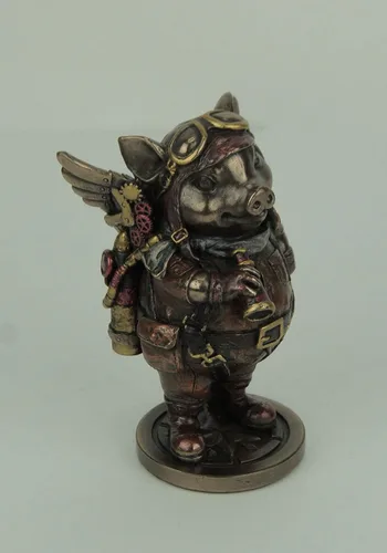 Miniatura 2 de Veronese Design Figura de resina Steampunk Aviator Flying Pig de 5 1/4 pulgadas, acabado de bronce
