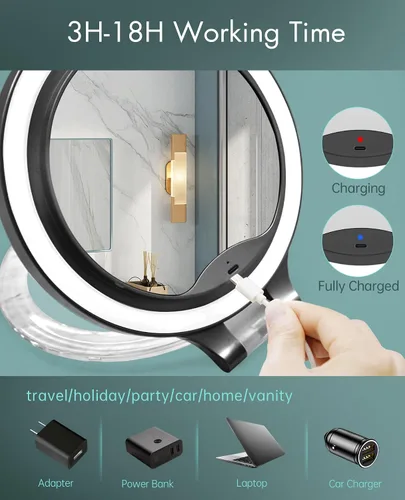 Miniatura 6 de FASCINATE Espejo de Aumento 10X 1X de Doble Cara con Magnificación Espejo de Tocador para Maquillaje Espejo Iluminado Recargable con 3
