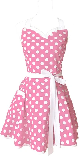 Hyzrz Delantales de Cocina Retro Encantadores Sweetheart para Mujer Niña de Algodón con Lunares Vestido de Cocina Salón Delantal Vintage Regalo para