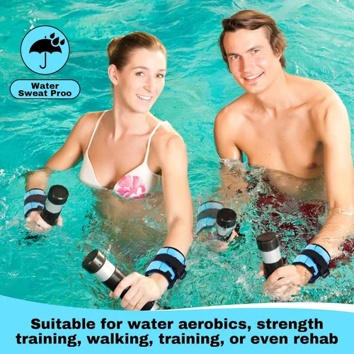 Miniatura 4 de Hollowfly 2 pares de pesas de tobillo y muñeca para ejercicios terrestres o acuáticos, puños acuáticos, bandas de fitness de aeróbicos acuáticos Azul