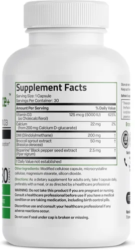 Miniatura 2 de Bronson DIM Balance+ D-glucarato de calcio, brotes de brócoli y vitamina D3 200 mg de DIM por cápsula apoya el metabolismo de estrógeno