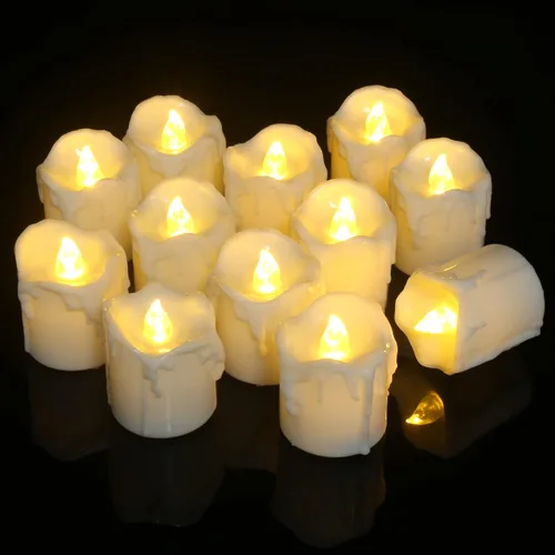 PChero Velas de té de 1.57 x 1.69 pulgadas a pilas con temporizador, 12 velas LED blancas cálidas sin llama parpadeantes, 6 horas encendidas por