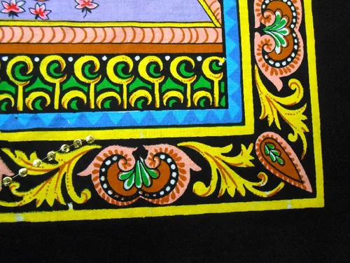 Miniatura 8 de CraftsofIndia® Goddess Durga Killing Mahishasura Sequins sitara - Pintura de algodón para colgar en la pared, tamaño 43 x 30 pulgadas