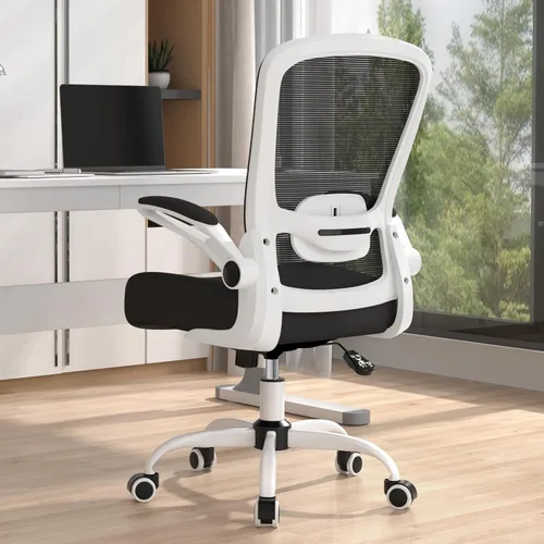 Mimoglad Silla de oficina ergonómica – Silla de escritorio con reposabrazos abatibles y reclinable de 135°, soporte lumbar ajustable – Silla de