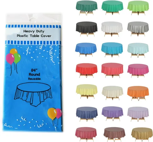 Miniatura 42 de Evershine Caja de 72 manteles de plástico redondos de 84 pulgadas para mesa de plástico de alta resistencia a granel