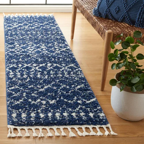 Miniatura 21 de SAFAVIEH Berber Fringe Shag Collection - Alfombra decorativa de 2 pies 2 pulgadas x 4 pies, color crema y azul, diseño, no desprende pelusa