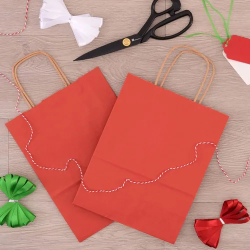Miniatura 6 de Prime Line Packaging Bolsas de regalo rojas, bolsas de regalo de papel kraft mini con asas, bolsas de mano para vacaciones, regalos de Navidad