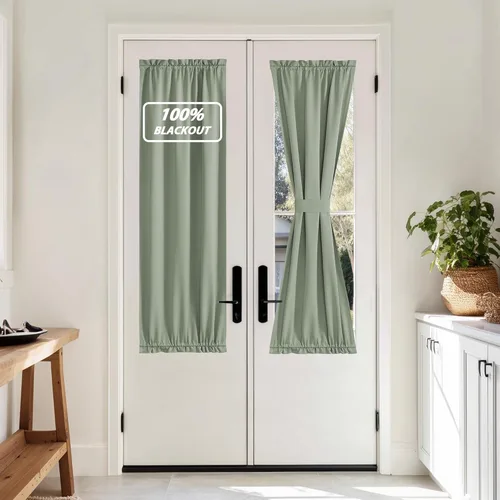 Miniatura 110 de NICETOWN Cortinas opacas unicolor con aislamiento térmico para puerta francesa, granja, oscurecimiento de habitación, puertas y ventanas de Marrón
