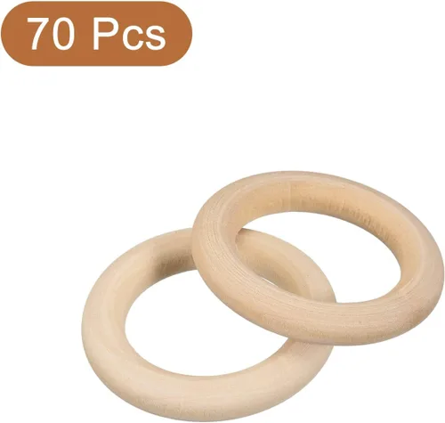 Miniatura 3 de uxcell 50 anillos de madera natural de 1.575 in (1.6 pulgadas), círculos de madera lisa sin terminar de 0.276 in de grosor para manualidades, tejer
