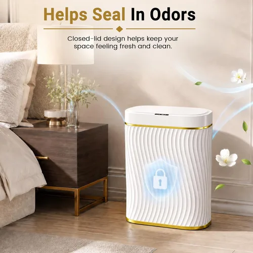 Miniatura 7 de Cubo de basura pequeño para baño con tapa automática sin contacto, bote de basura inteligente de 2.6 galones, contenedor de basura estrecho e 2.6