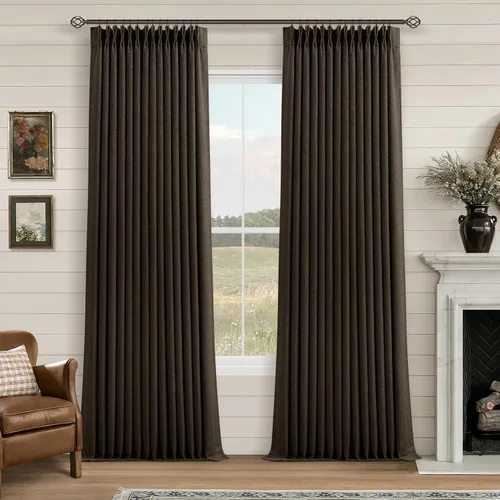 Miniatura 36 de Juego de 2 paneles de cortinas plisadas negras de 80 pulgadas para sala de estar, cortinas plisadas de lino con forro de 80 pulgadas de largo, 100%