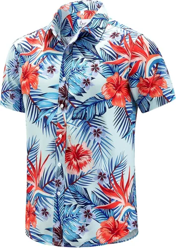 Miniatura 34 de EUOW - Camisas hawaianas para hombre de manga corta con botones, estampadas para la playa y el verano