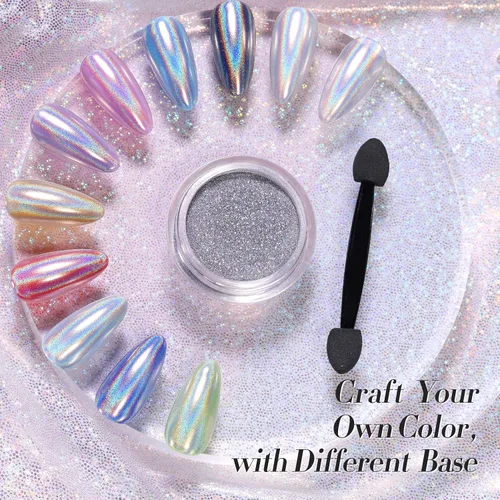 Miniatura 7 de Born Pretty Polvo de Uñas Holográfico Fino Efecto Arco Iris Iridescente Multi Cromo para Manicura en Polvo de Pigmento Holográfico para Salón, Arte