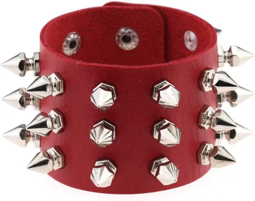 Miniatura 6 de Tanyoyo Pulsera unisex con tachuelas de rock punk, correa ancha, de cuero, con remache gótico, hebilla