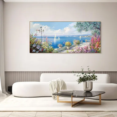 Miniatura 13 de XLSJERST Arte de Pared de Lienzo Azul Grande Pintura de Paisaje Marino - Cuadro de Paisaje con Textura Azul Marino Moderno Velero Obra de Arte