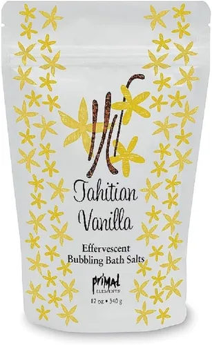 Primal Elements Sal marina desintoxicante, sales de aromaterapia burbujeantes, vainilla tahitiana, bolsa resellable de 12 onzas Tahitian Vanilla