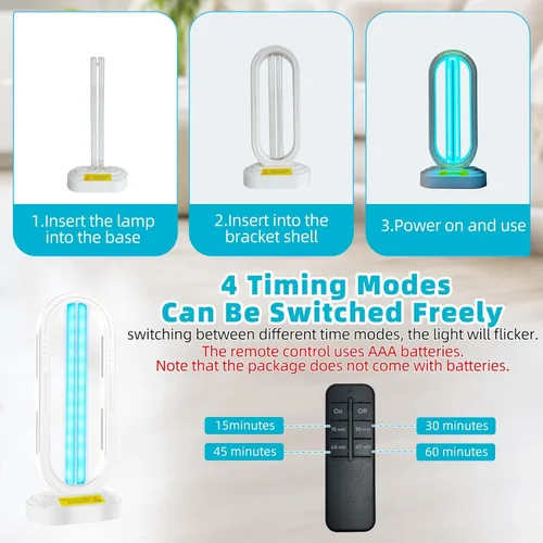 Miniatura 4 de Feefir Desinfectante de luz UV, dispositivo de desinfección UVC para el hogar con control remoto y temporizador de 4 velocidades, desinfectante