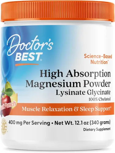 Doctors Best - Polvo de magnesio de alta absorción glicinato de lisinato 100% quelado, relajación muscular y apoyo para dormir, sin gluten, vegano,