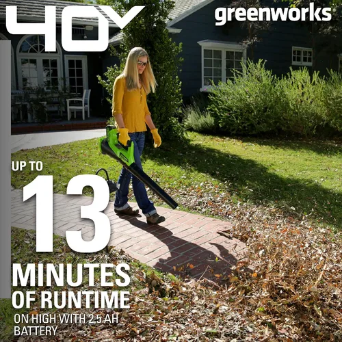 Miniatura 3 de Greenworks Soplador axial inalámbrico de 40 V (110 MPH / 390 CFM), batería de 2.5 Ah y cargador incluidos