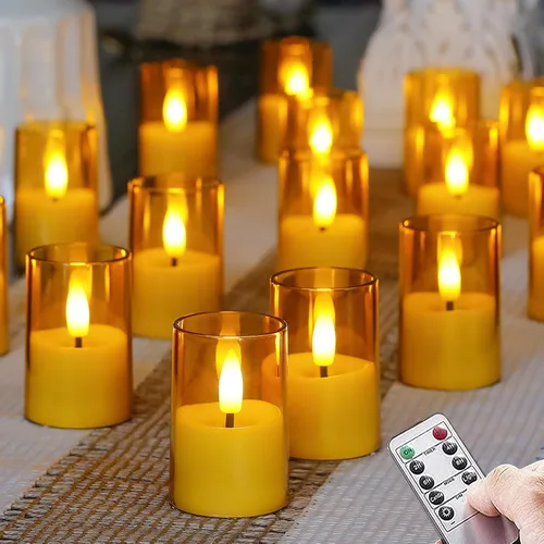 Miniatura 11 de Velas sin llama pequeñas de luz LED para té, votiva acrílica operada a batería 1.7" x 2.5" con control remoto y temporizador, paquete de 8 velas