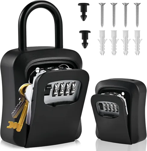 Miniatura 9 de Caja de bloqueo de llave grande, 4.5 x 3.7 x 1.5 pulgadas, impermeable, combinación Kirsite para llaves al aire libre, caja de bloqueo de llave