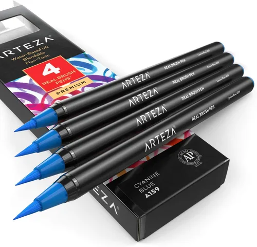 Miniatura 15 de Arteza Bolígrafos de pincel real, A174 gris delfín, paquete de 4, bolígrafos de acuarela con puntas de pincel de nailon, suministros de arte