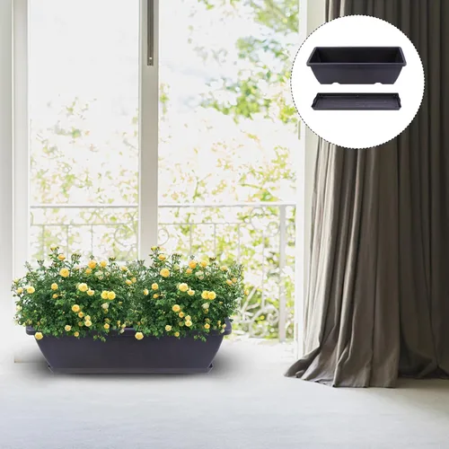 Miniatura 7 de ERINGOGO Maceta rectangular de plástico de 19.68 pulgadas con orificio de drenaje y platillo para uso en interiores y exteriores, balcón, patio