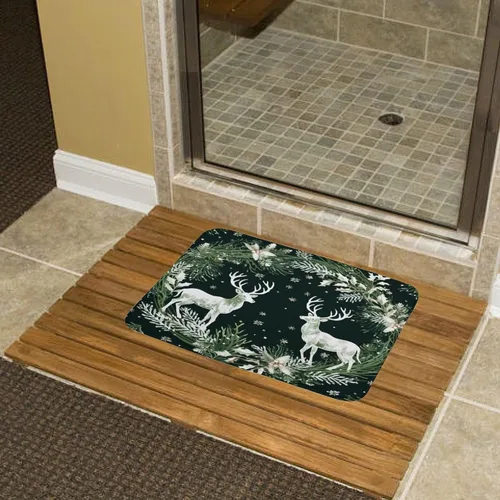 Miniatura 6 de Alfombra de baño con árbol de Navidad con ciervos en invierno, alfombra de baño vintage de terciopelo de Navidad, alfombra de baño para ducha