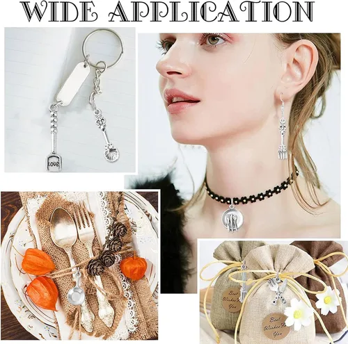 Miniatura 6 de Ipotkitt 100 dijes de vajilla de estilo vintage, cuchara, cuchillo, tenedor, dijes antiguos de cocina para manualidades, joyería, accesorios