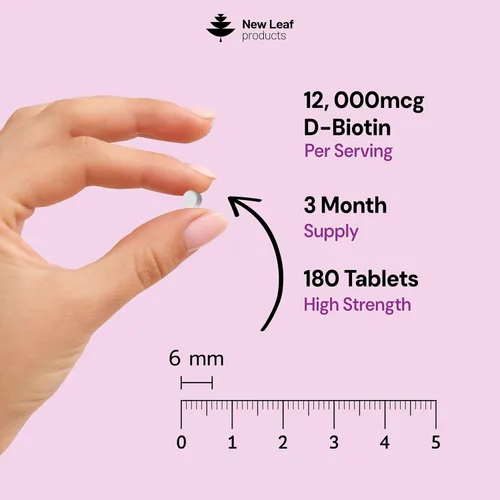 Miniatura 2 de Vitaminas Biotin para el cabello, la piel y las uñas, 12000 mcg de alta resistencia, promueve la salud del cabello, la piel y las uñas, vitaminas