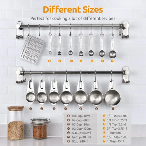 Miniatura 2 de U-Taste Juego de 15 tazas y cucharas medidoras: 7 tazas medidoras y 7 cucharas medidoras con 2 anillos en D y 1 tabla de conversión profesional